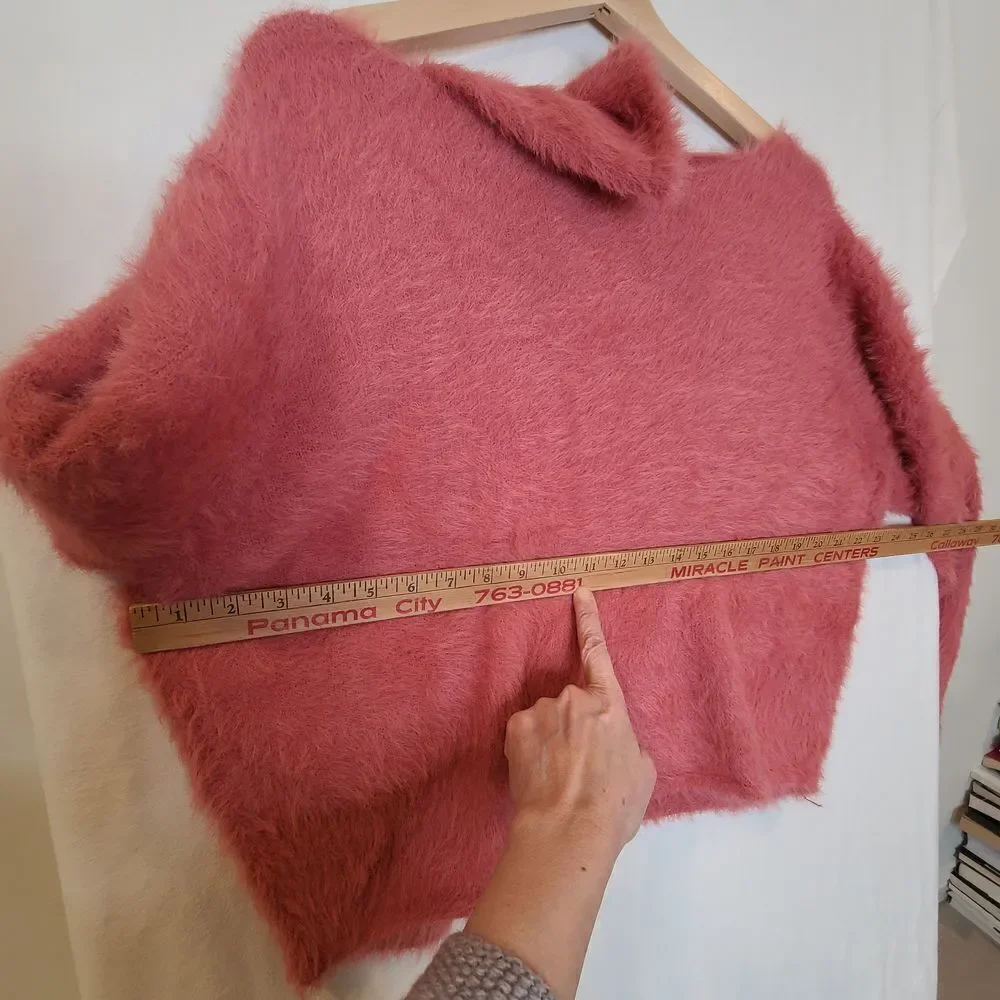 Pilcro Anthropologie Womens Fuzzy Cropped Eyelash Sweater Size Large Pink‎ Boho